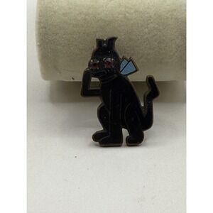Vintage 1930's Krazy Kat Comic Strip Black Cat Enamel Brass Pin Brooch Rhineston